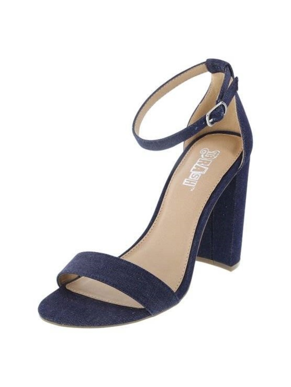 Brash Sandals 9 Womens Houston Blue Denim Fabric Block Heel Open Toe Ankle